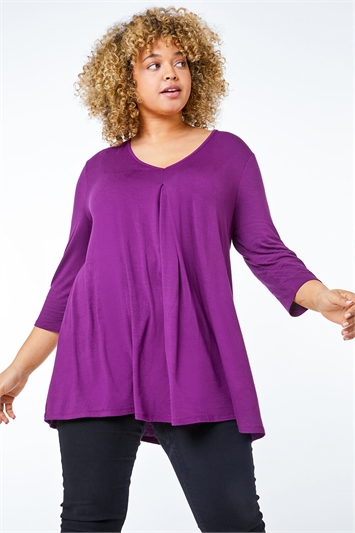 Curve Pleat Front V-Neck Stretch Top 19198476