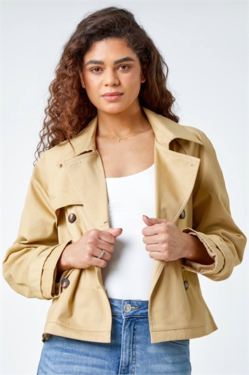 Cotton Blend Cropped Stretch Trench Coat 15024759