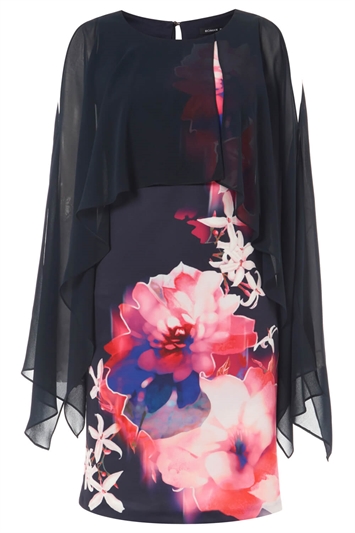 Floral Print Chiffon Overlay Dress 14080060