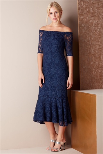 Lace Midi Bardot Dress 14008860