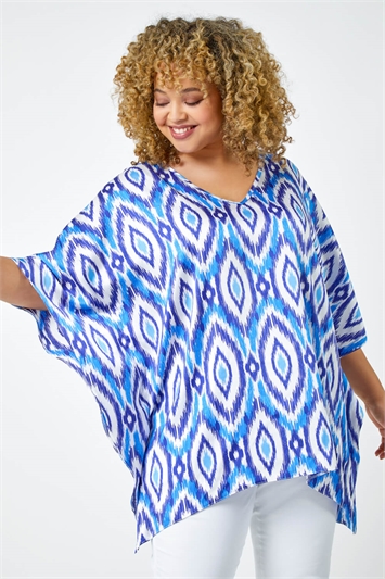 Curve Aztec Print V-Neck Relaxed Tunic Top