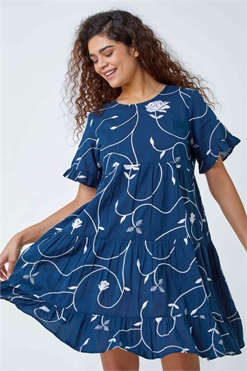 Cotton Embroidered Tiered Smock Dress 14497760