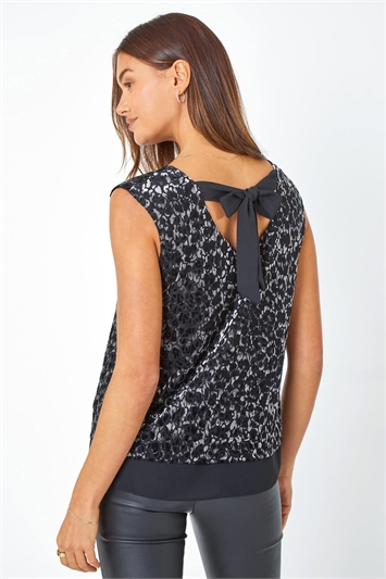 Textured Animal Print Tie Back Stretch Top 19254985