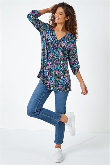 Ditsy Floral Pintuck Jersey Top 19200672
