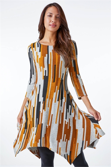Abstract Stripe Hanky Hem Swing Dress 14295501