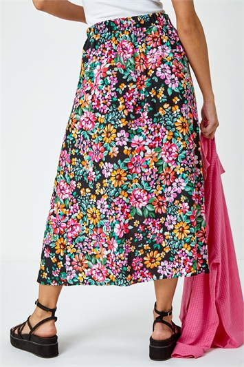 Floral Button Detail Midi Skirt 17038008