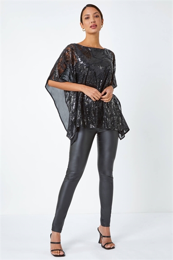 Sequin Overlay Stretch Chiffon Top 20141308
