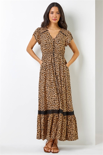 Animal Print Shirred Waist Maxi Dress 14264216