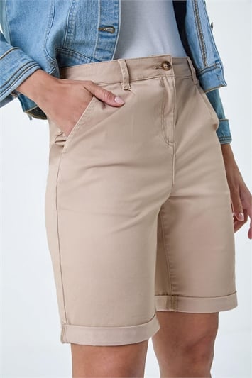 Cotton Blend Elastic Waist Chino Shorts 18056659