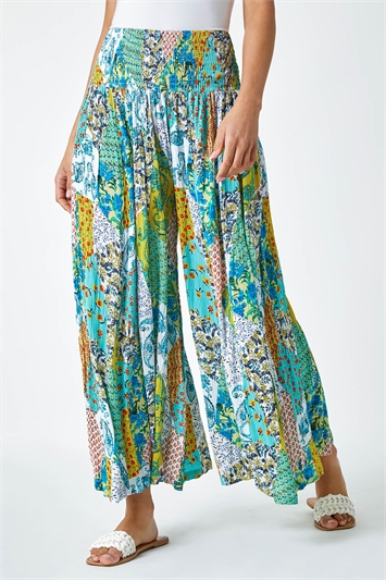 Paisley Elasticated Stretch Palazzo Trousers 18056102