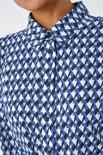 Geometric Print Tie Waist Midi Shirt Dress 14299109