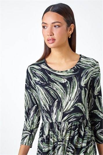 Textured Floral Print Midi Stretch Dress 14483440