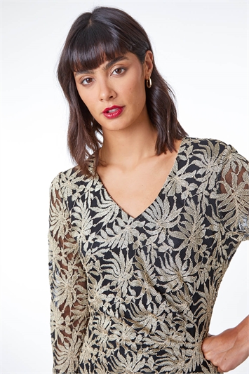 Palm Print Ruched Lace Dress 14212133