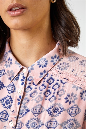 Mixed Geo Print Lace Detail Shirt 10023046