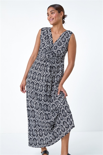 Aztec Puff Print Twist Stretch Maxi Dress 14486008
