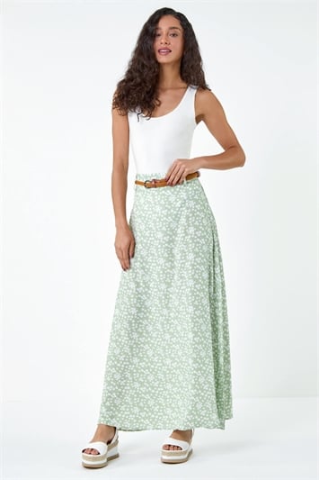 Ditsy Floral Belted A line Maxi Skirt 17050282