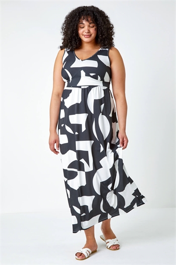 Curve Abstract Print Maxi Stretch Dress 14426108