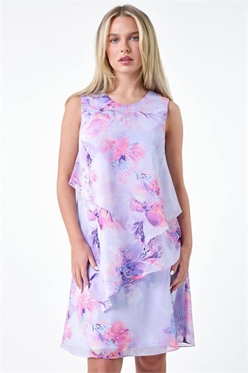Petite Floral Print Tiered Chiffon Dress 14573048