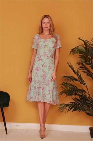 Julianna Floral Print Bias Chiffon Dress g9155aqu