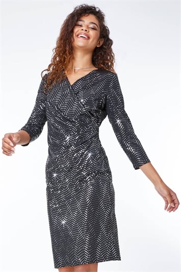 Sequin Spot Side Ruched Wrap Dress 14314085