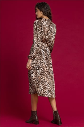 Leopard Print Frill Trim Wrap Dress 14217614