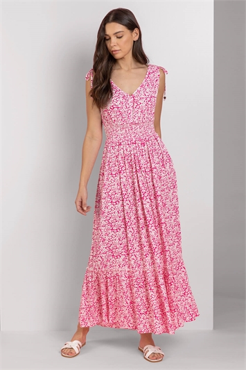 Ditsy Floral Shirred Waist Maxi Dress 14223032