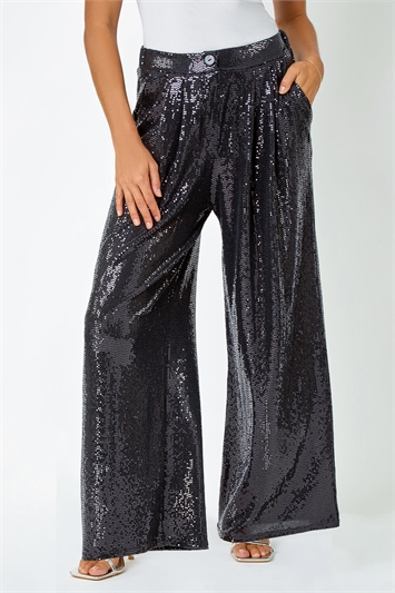 Wide Leg Sequin Stretch Trousers 18034908