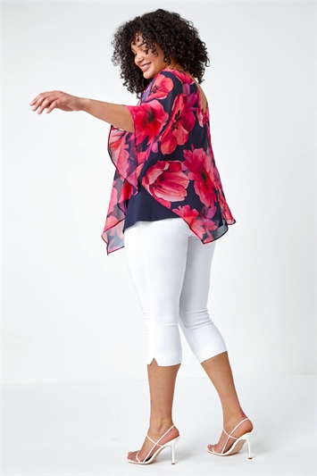 Curve Floral Print Chiffon Overlay Top 20138972