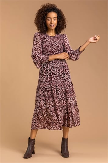 Leopard Print Shirred Tier Dress 14155572