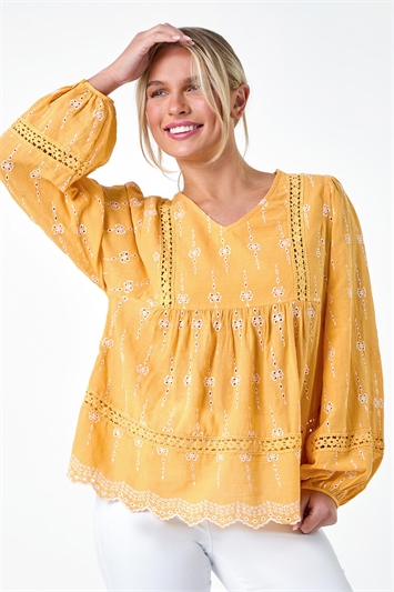 Petite Embroidered V-Neck Cotton Smock Top