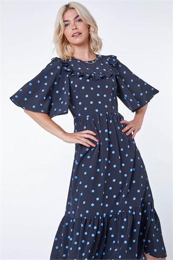 Spot Print Angel Sleeve Maxi Dress 14211508