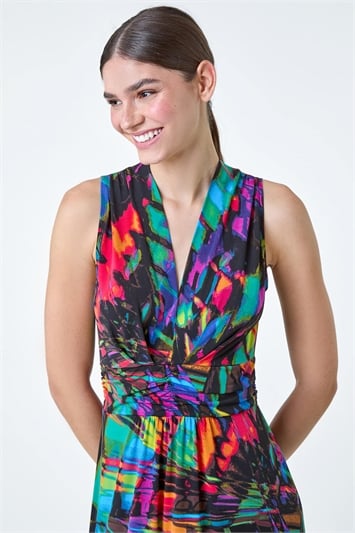 Tropical Print Ruched Maxi Dress 14498758