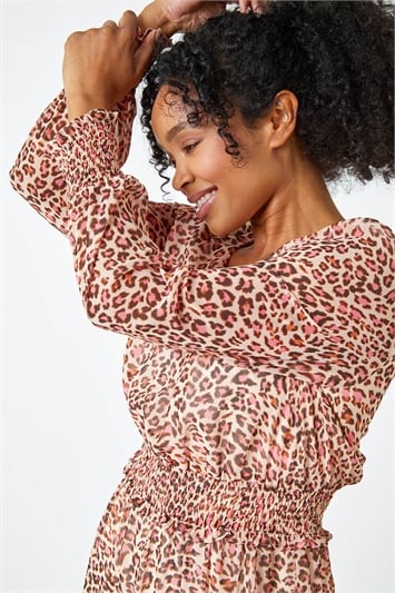 Petite Leopard Chiffon Frill Tiered Dress 14360488