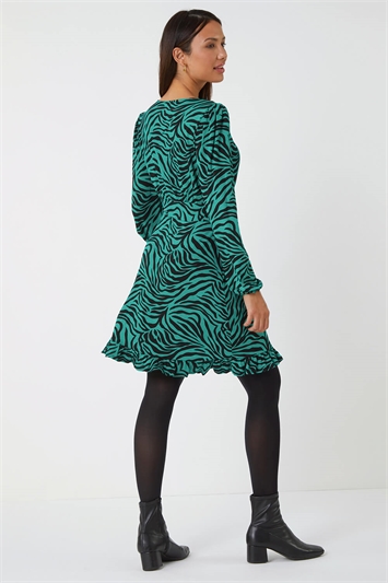 Zebra Print Frill Hem Stretch Dress 14462534