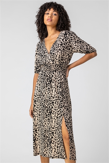 Leopard Print Midi Wrap Dress 14176690