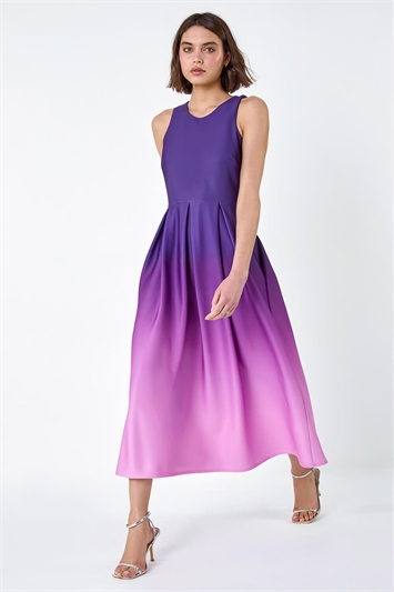 Ombre Pleated Luxe Stretch Midi Dress 14549076