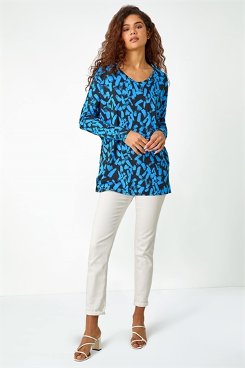 Abstract Print Stretch Tunic Top 19265809