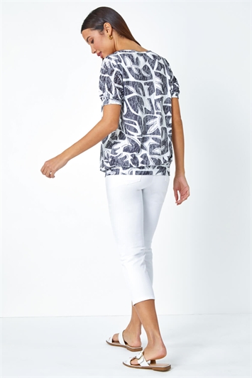 Abstract Burnout  V-Neck  Blouson Stretch Top 19283208