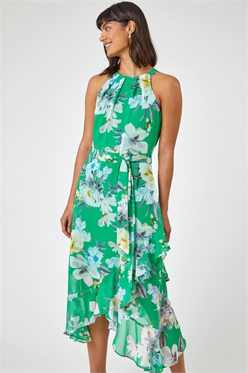 Floral Asymmetric Belted Midi Dress 14230934