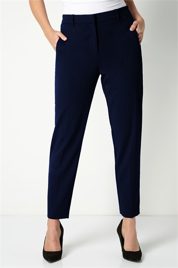 Navy Slim Half Elasticated Waist Formal Trousers