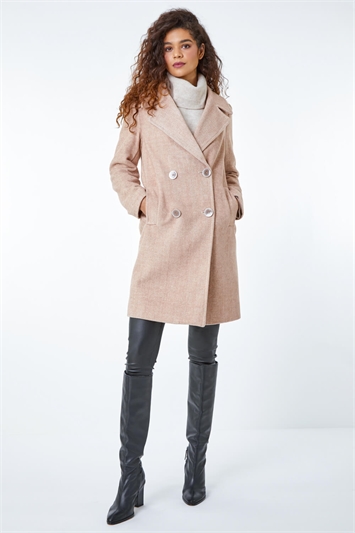 Double Breasted Longline Textured Coat 12023659