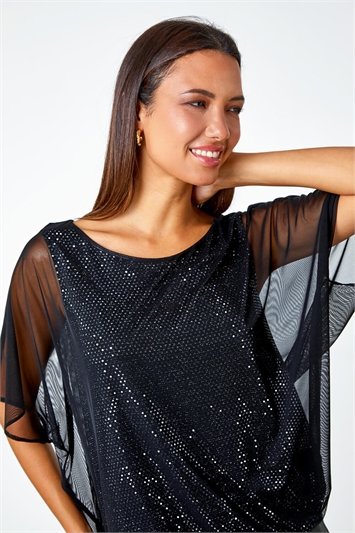 Sparkle Mesh Stretch Overlay Top 19276908