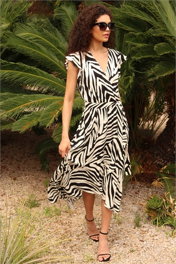 Zebra Print Maxi Wrap Dress 14424108