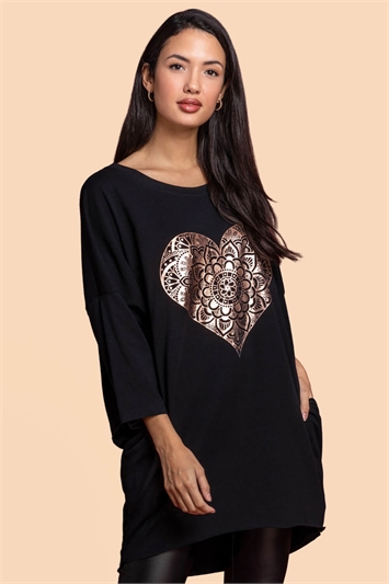 One Size Foil Henna Heart Lounge Top 11011608