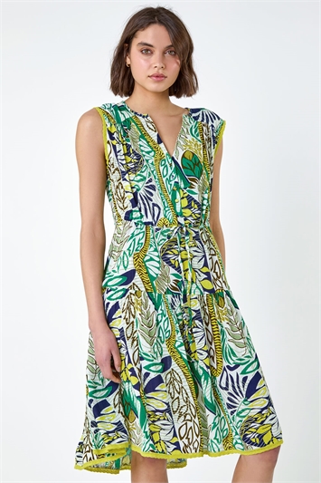 Leaf Print Tiered Woven Dress 14479649