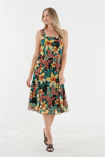 Julianna Tropical Floral Print Sun Dress g9125bla
