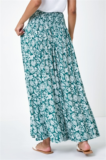 Floral Leaf Shirred Palazzo Stretch Trouser 18070434