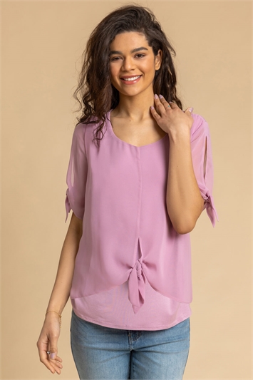 Chiffon Layered Tie Front Top 19164253