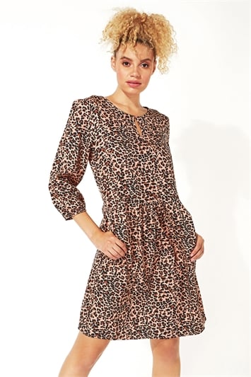 Animal Print 3/4 Sleeve Tunic Dress 14035972