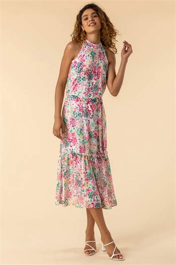 Tie Waist Floral Midi Dress 14095472